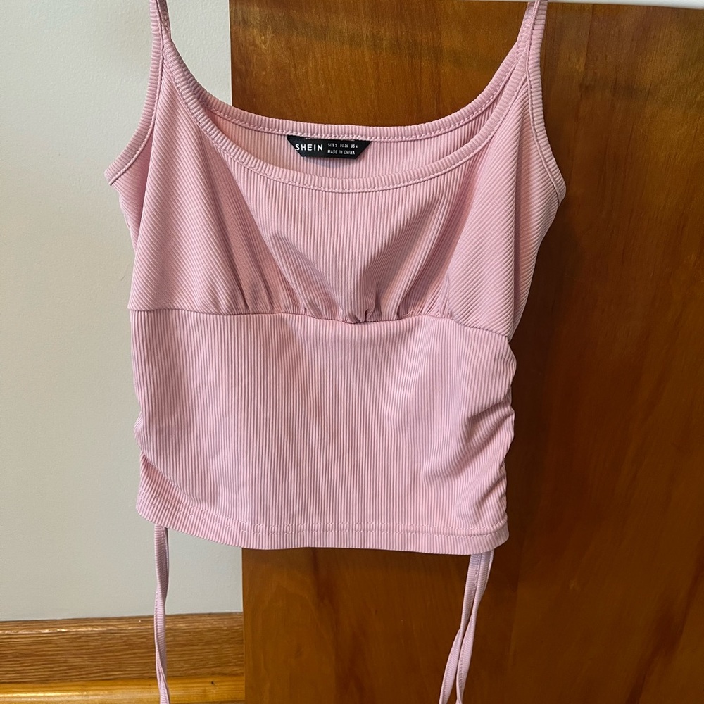 SHEIN Pink Ruched Crop Camisole Sleeveless Top